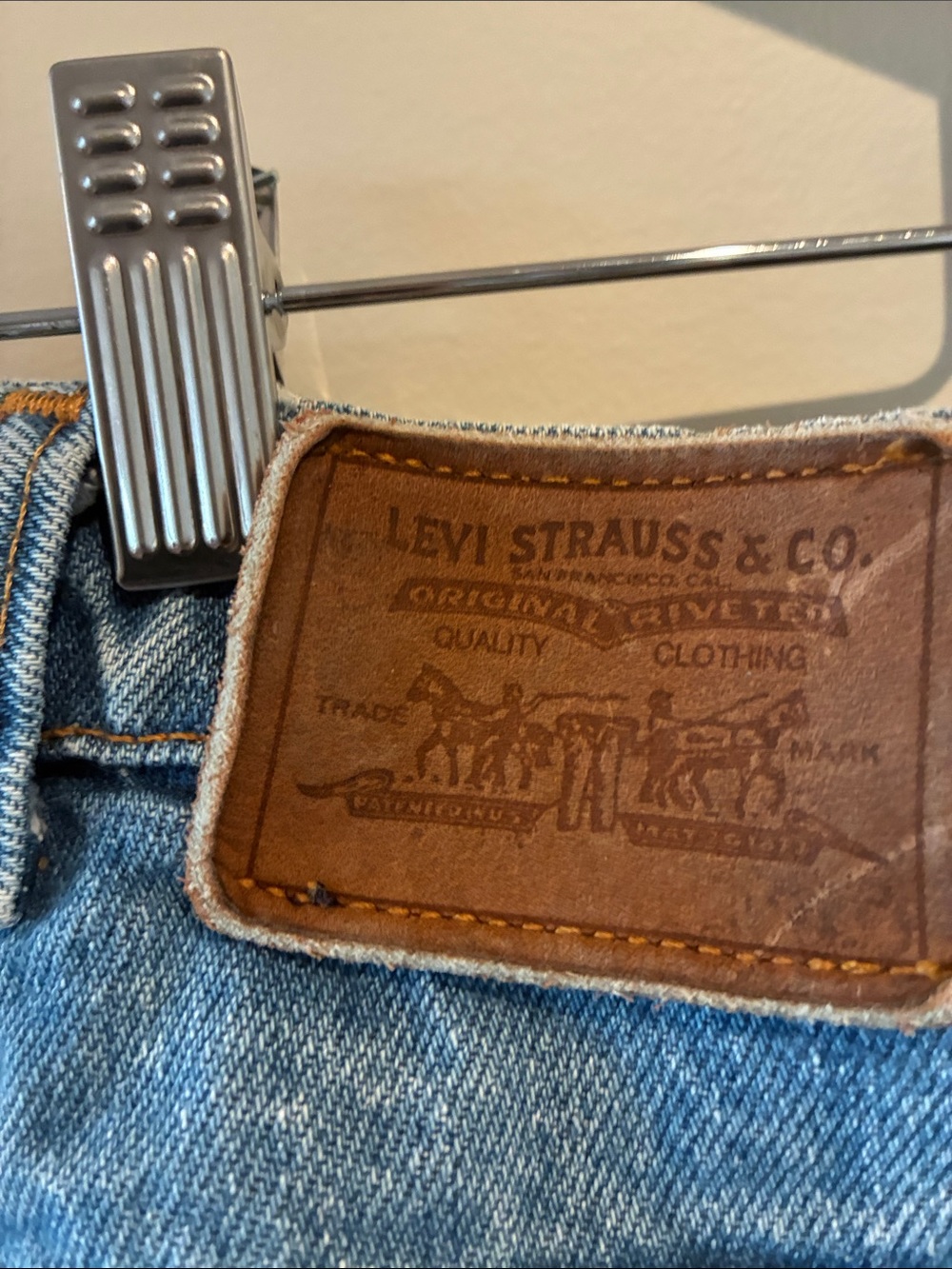 Levi's Men's Light Blue Straight Jeans with Leather Patch